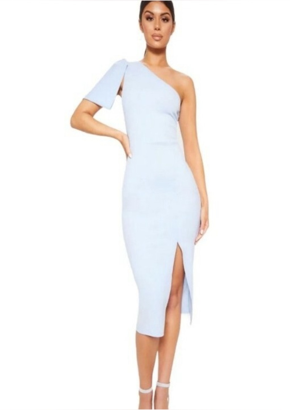 Blue one shoulder midi dress